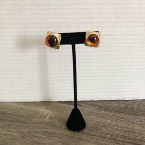 Vtg Gold and Faux Amber Earrings